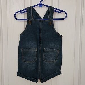 NWT Mudpie Denim Shortalls Rolled Cuff Sz 9-12m Infant Jean Shorts Overalls